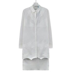 Dior White cotton collared long-sleeve asymmetric wavy-edge shirtdress